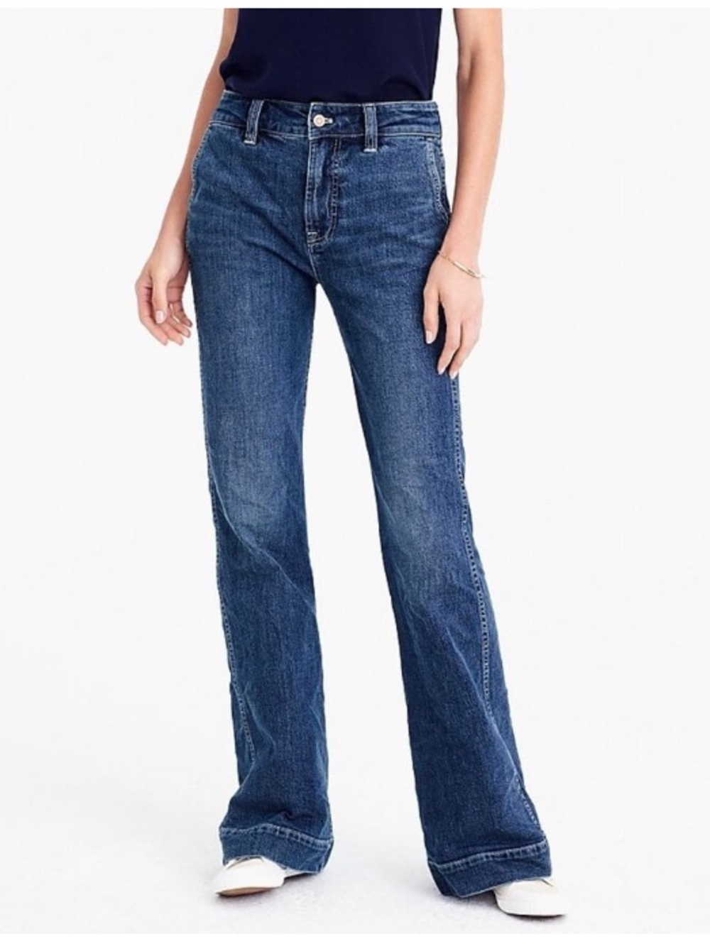 J. Crew High Rise Wide Leg Trouser Jean Medium Washed Stretch Denim 32